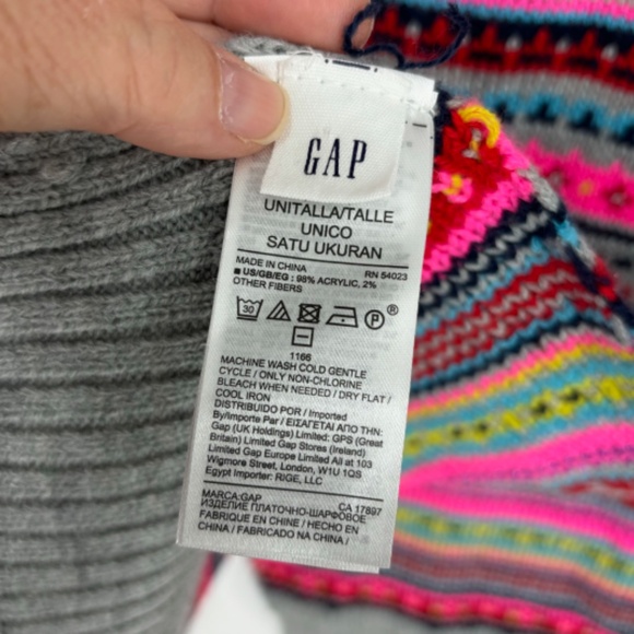 Gap Womens One Size Winter Scarf Heather Gray Multi Stripe Rectangular Acrylic - Picture 4 of 7